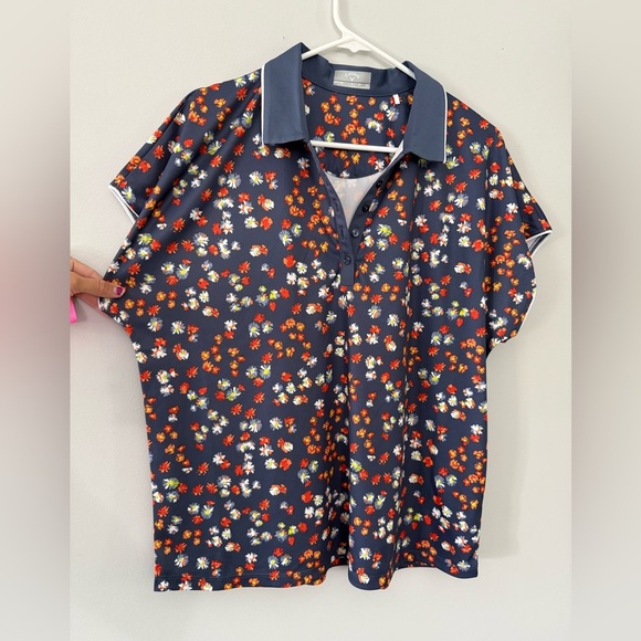 Callaway Opti-Dri Cap Sleeve Golf Polo Short Sleeve Shirt Floral Blue Indigo XL - Picture 2 of 8